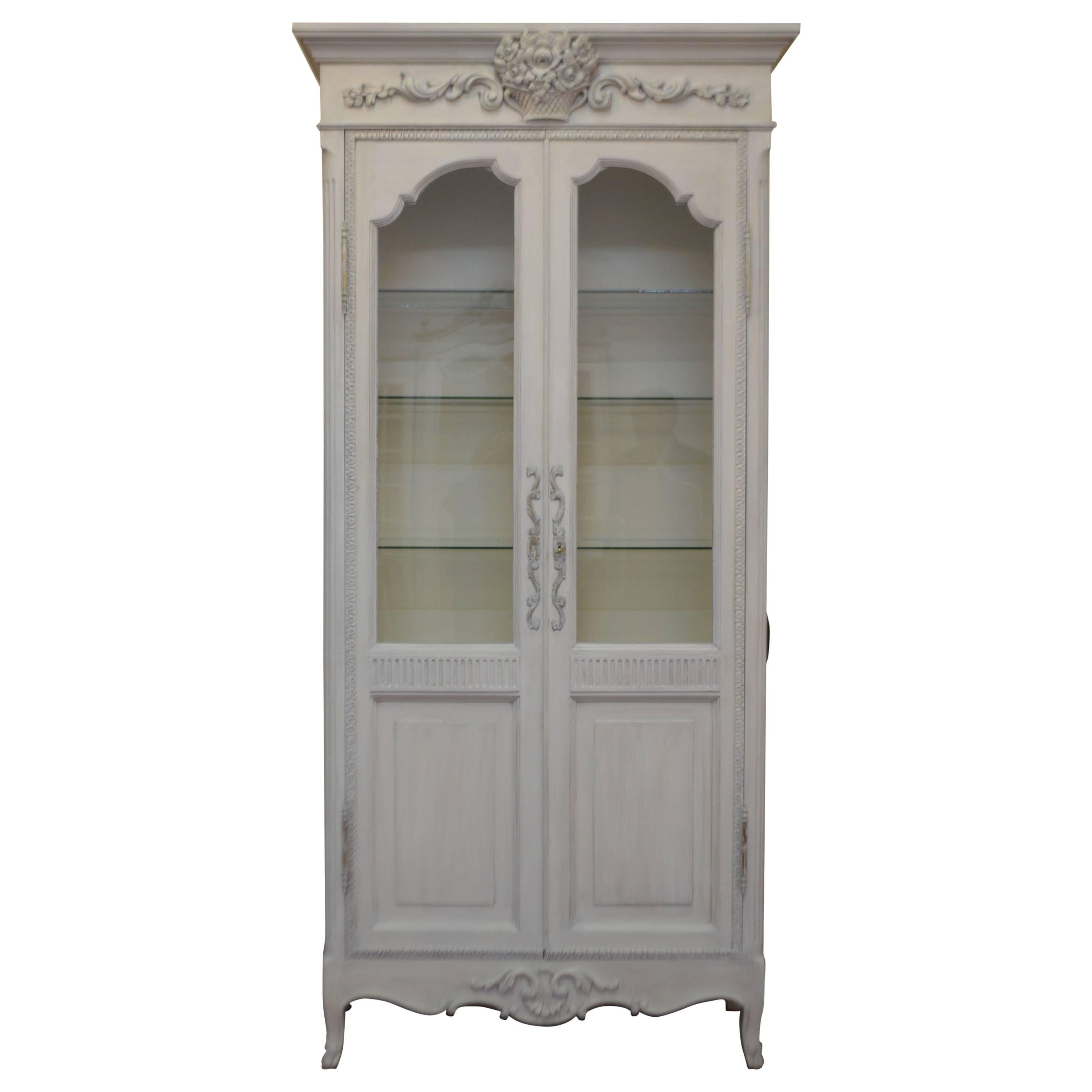 Louis XV Style Painted Vitrine Electrified with Glass Shelve and Doors