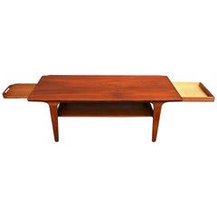 Johannes Andersen Danish Teak Coffee Table with Shelf, Drawer and Pull-Out Tray