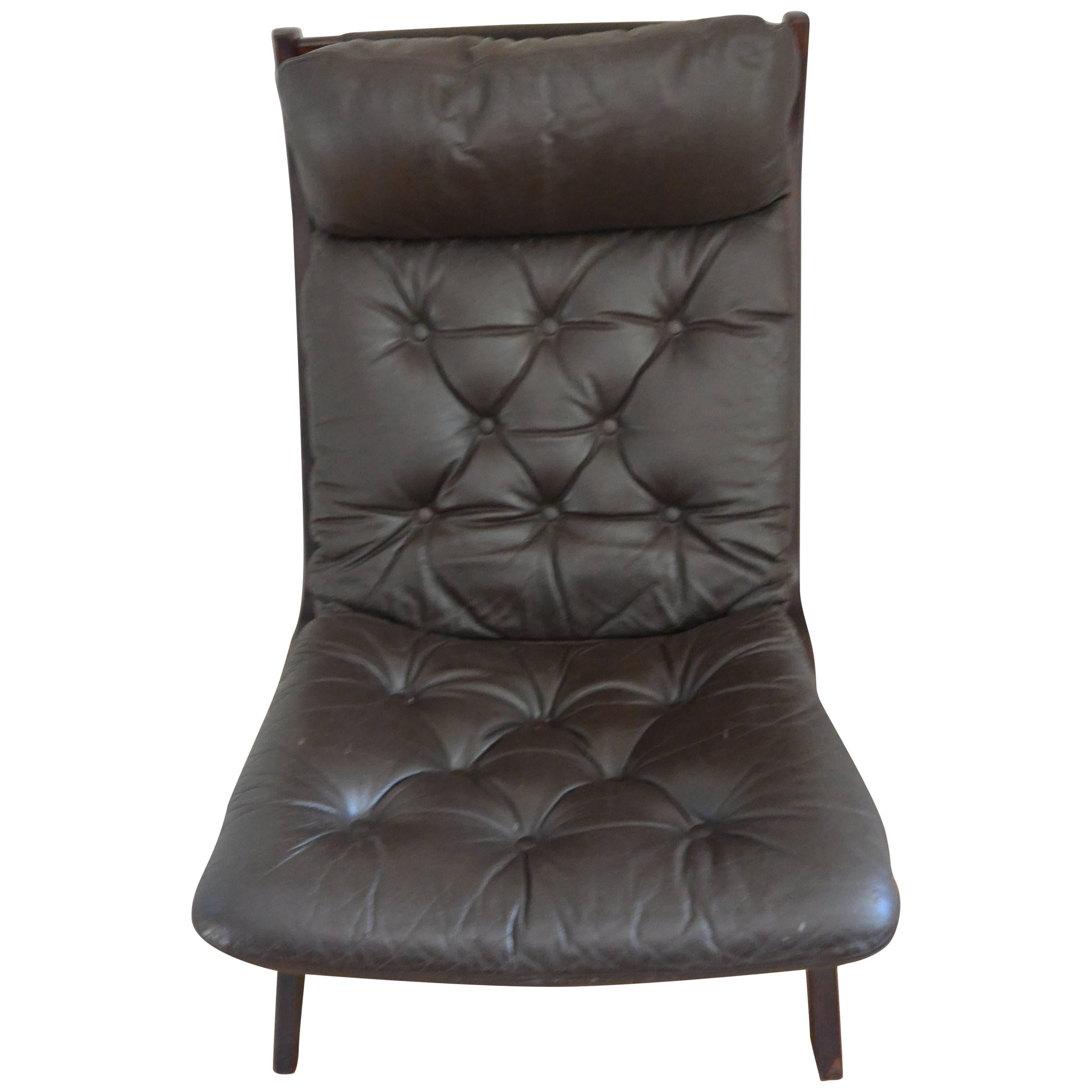 Folding Leather Chair Erkones, Norway For Sale
