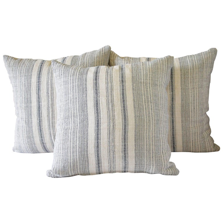 Antique European Hemp Stripe Linen Pillow at 1stDibs