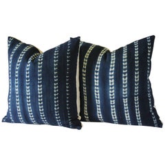 Pair of Antique Indigo Blue Batik Accent Pillows