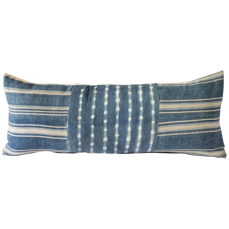 Antique Indigo Blue Batik Lumbar Pillow at 1stDibs
