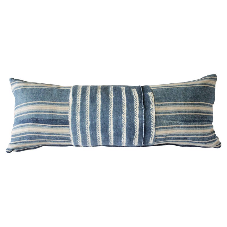 Antique Indigo Blue Batik Lumbar Pillow at 1stDibs