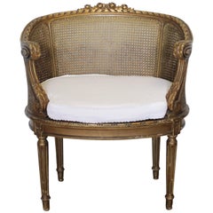 19th Century Antique French Cane Back Louis XVI Style Chair with Gilt Finish