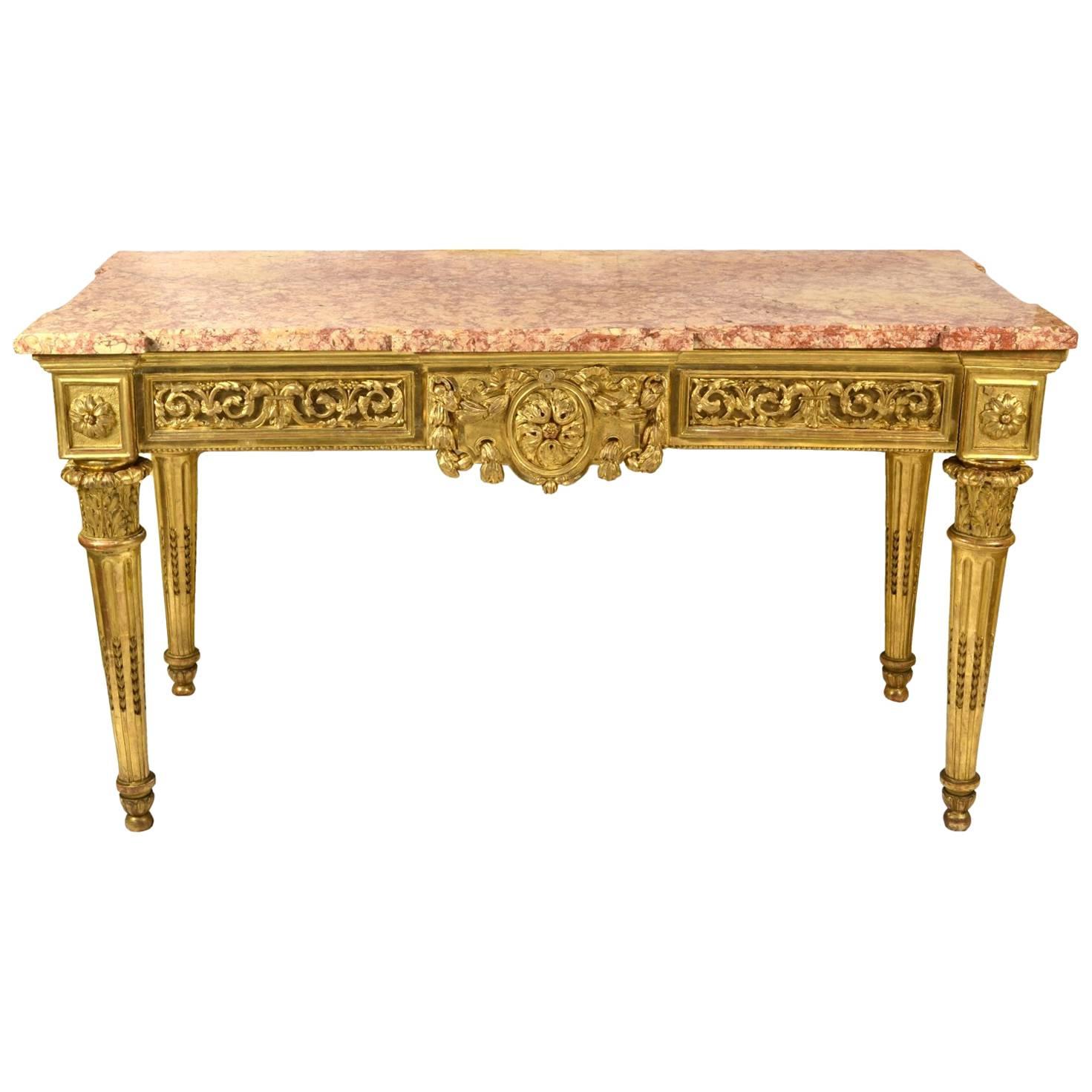 Italian Carved and Giltwood Neoclassical Console Table, circa 1790-1800 For Sale