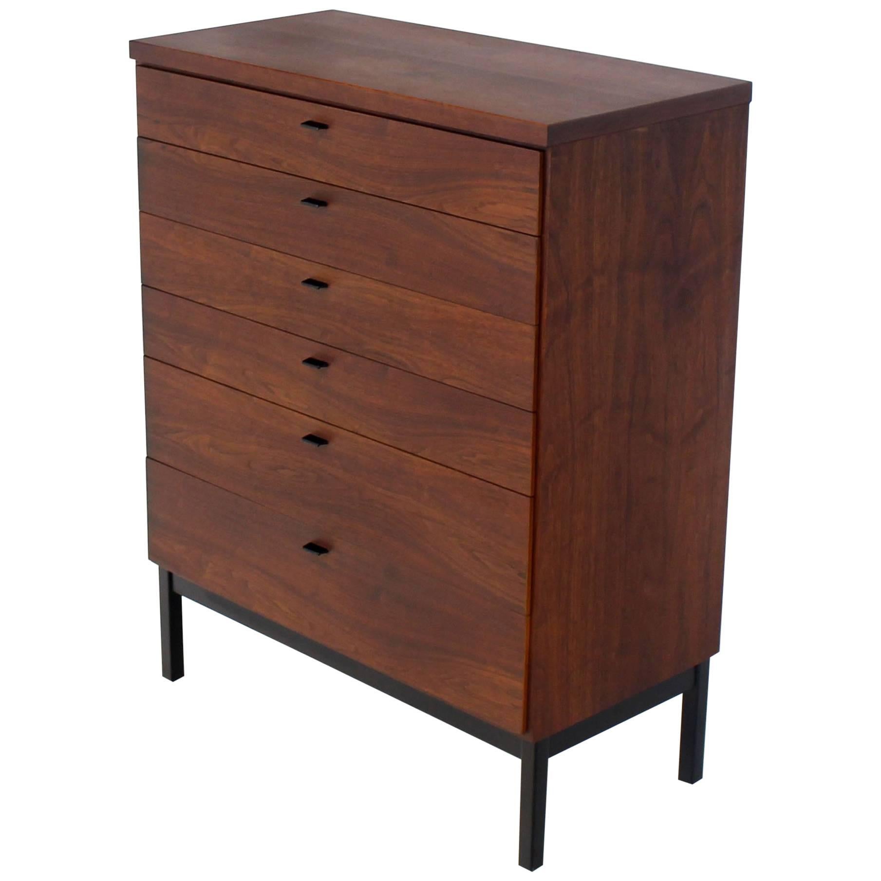 Oiled Walnut Bookmached Six Drawers High Chest Dresser on Bracket Legs