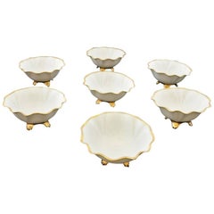 Fine Porcelain Salt Bowls with Gold Trim and Feet