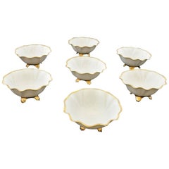 Antique Fine Porcelain Salt Bowls with Gold Trim and Feet