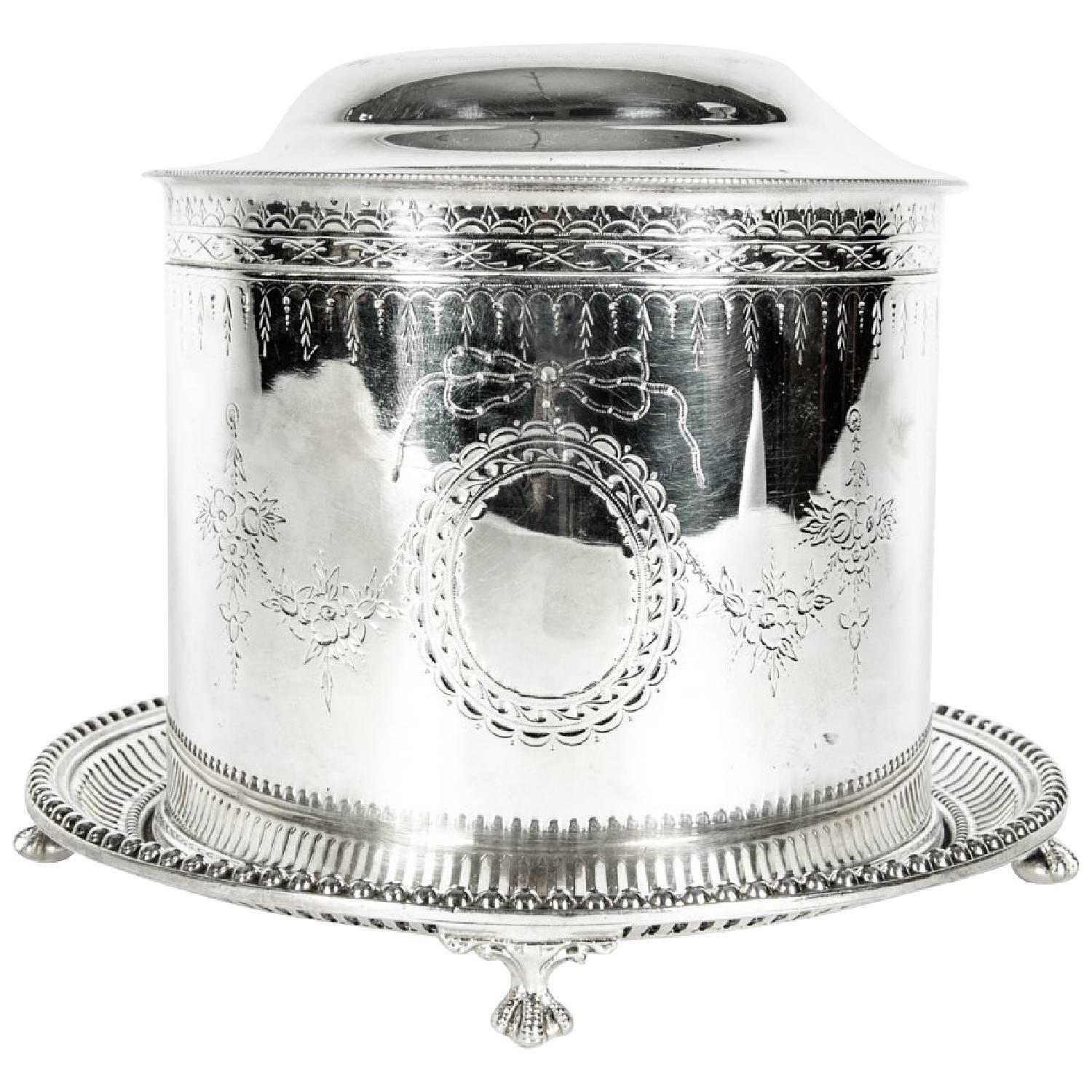 English Silver Plate Covered Biscuit Box/Tea Caddy