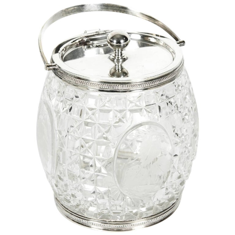 Old English Cut Crystal / Silver Plate Ice Bucket at 1stDibs