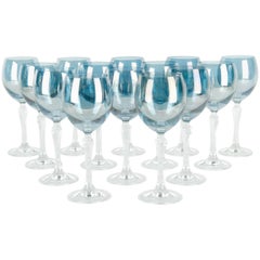 Vintage Late 20th Century Iridescent Blue Crystal Glassware Set