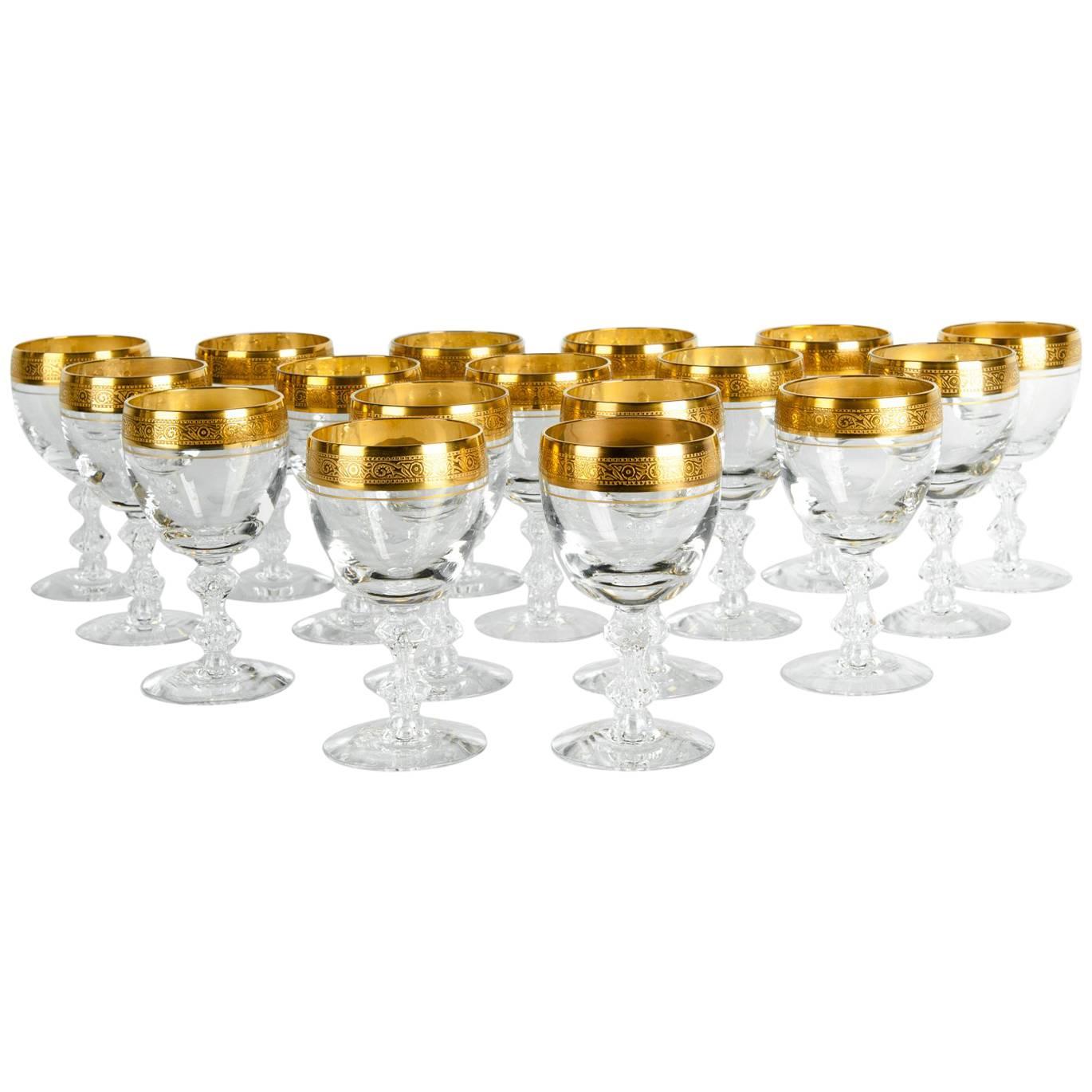 Vintage Cut Crystal with Gold Design Top Wine/Water Glassware Set