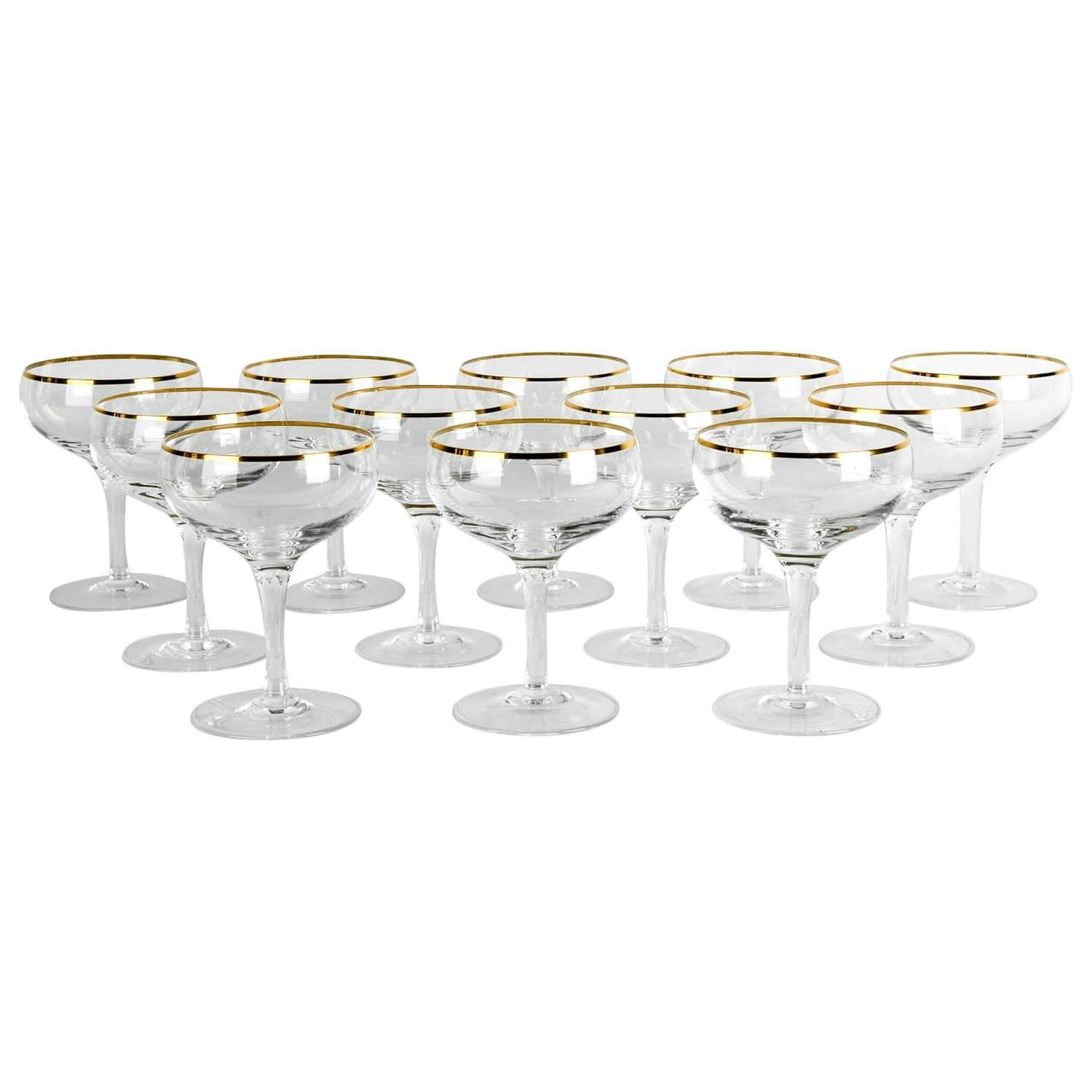 Vintage Crystal Champagne Coupe Glassware Set 12 Pieces .