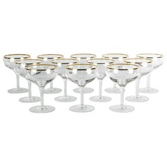 Antique Crystal Champagne Coupe Glassware Set 12 Pieces .