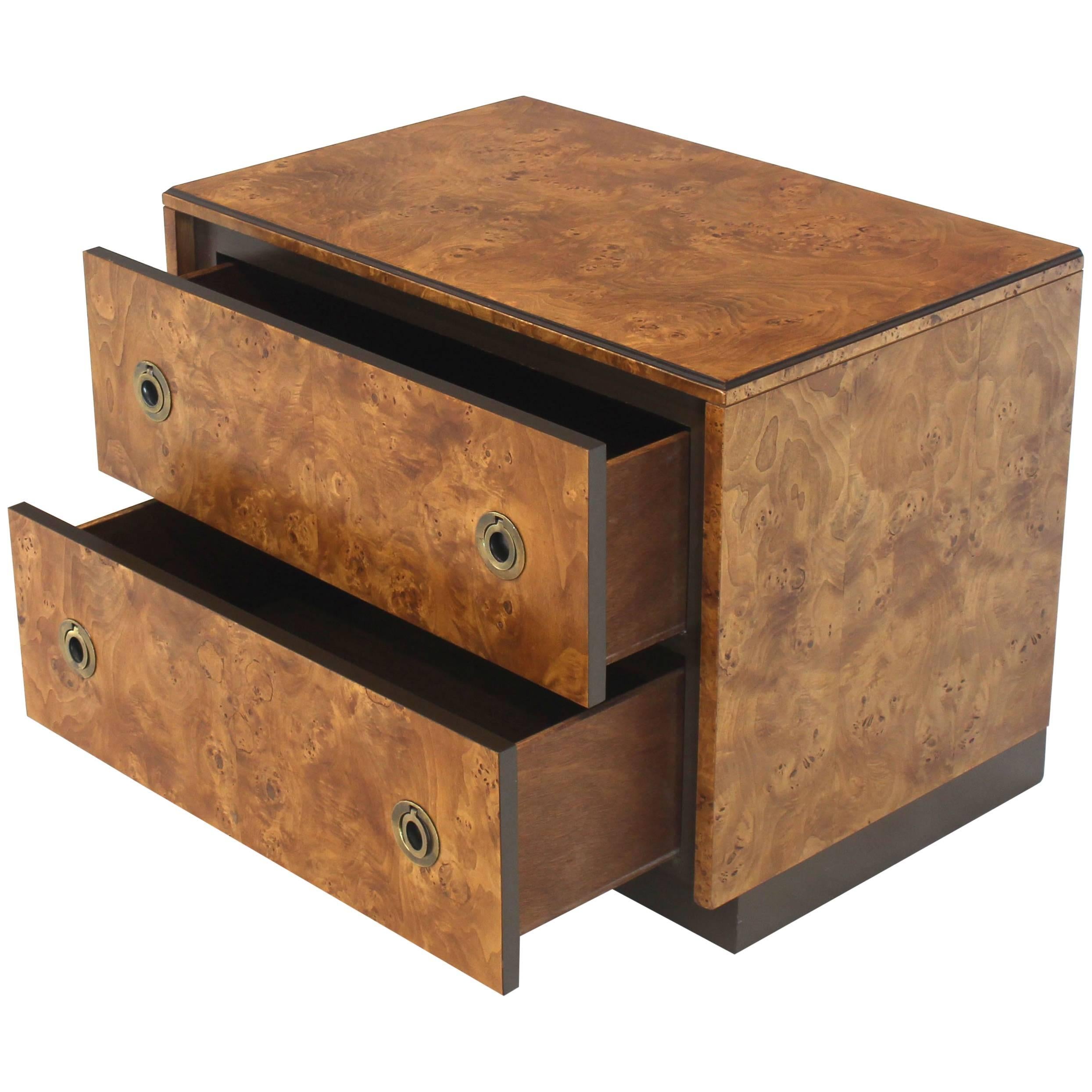 John Stuart Burl Wood Brass Round Pulls Two Drawers Stand For Sale