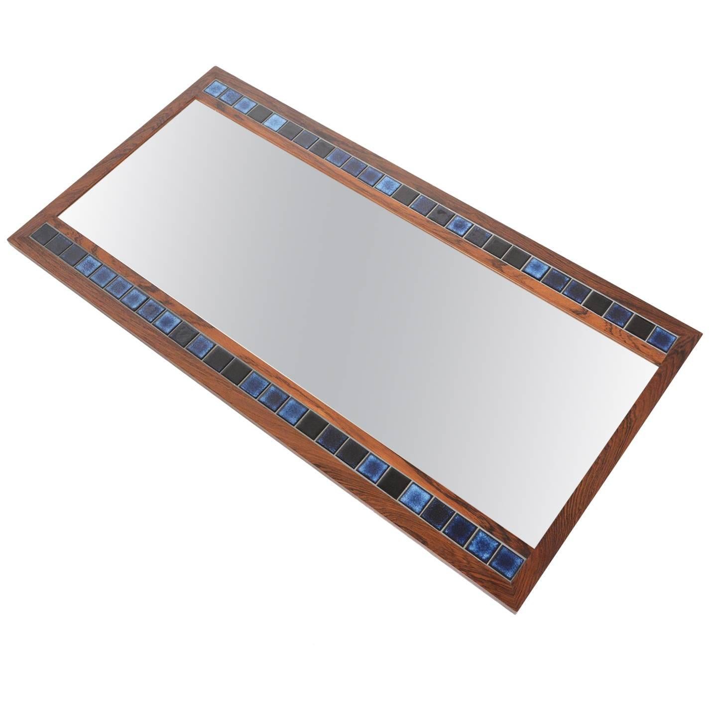 Danish Modern Rosewood and Tile Wall Mirror