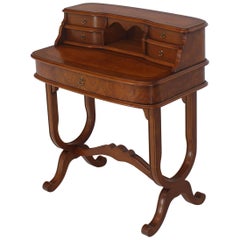 Italian Small Burl Wood Ladies Desk with Chair