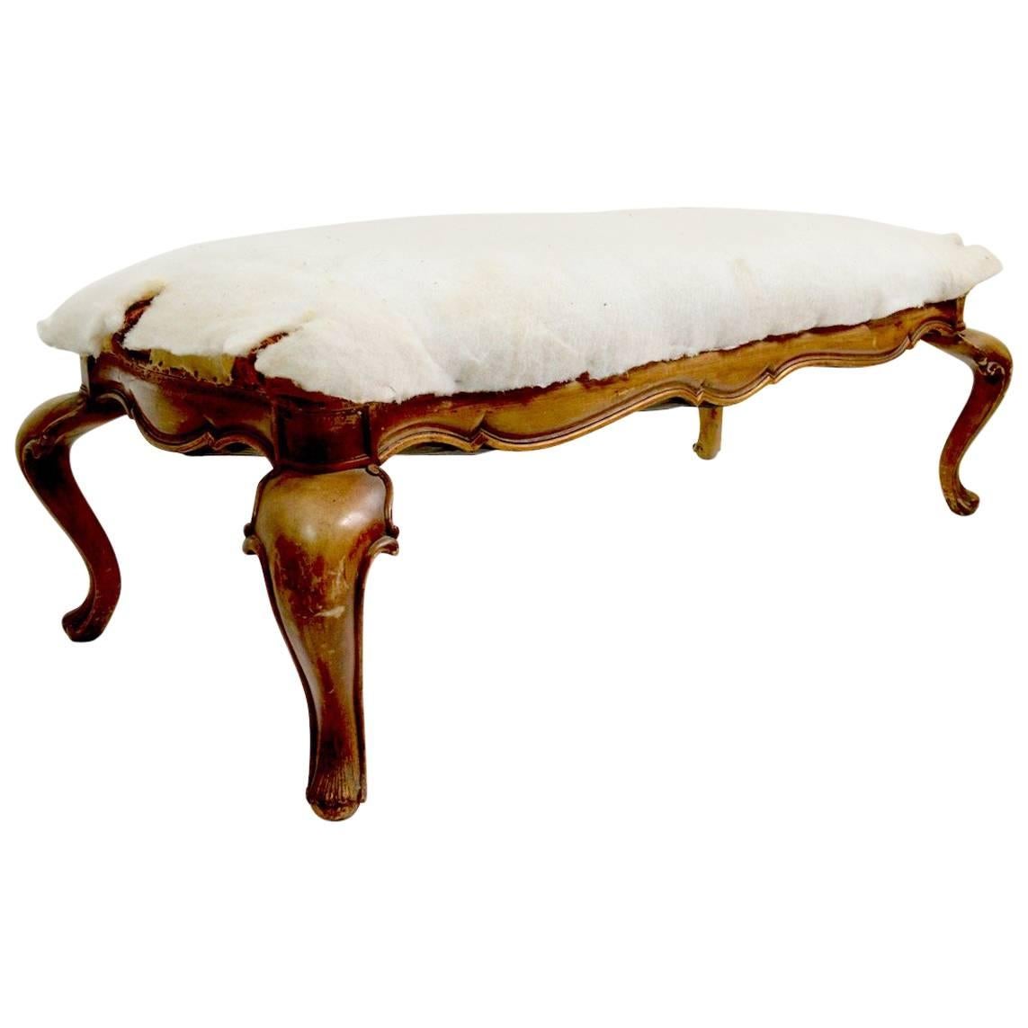 Carved Wood Bench with Cabriole Legs For Sale