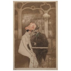 Richard Ranft Art Nouveau Aux Folies Bergere Etching, 1900