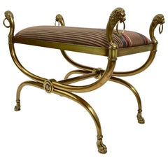Classical Brass Bench with Lions Head Finials
