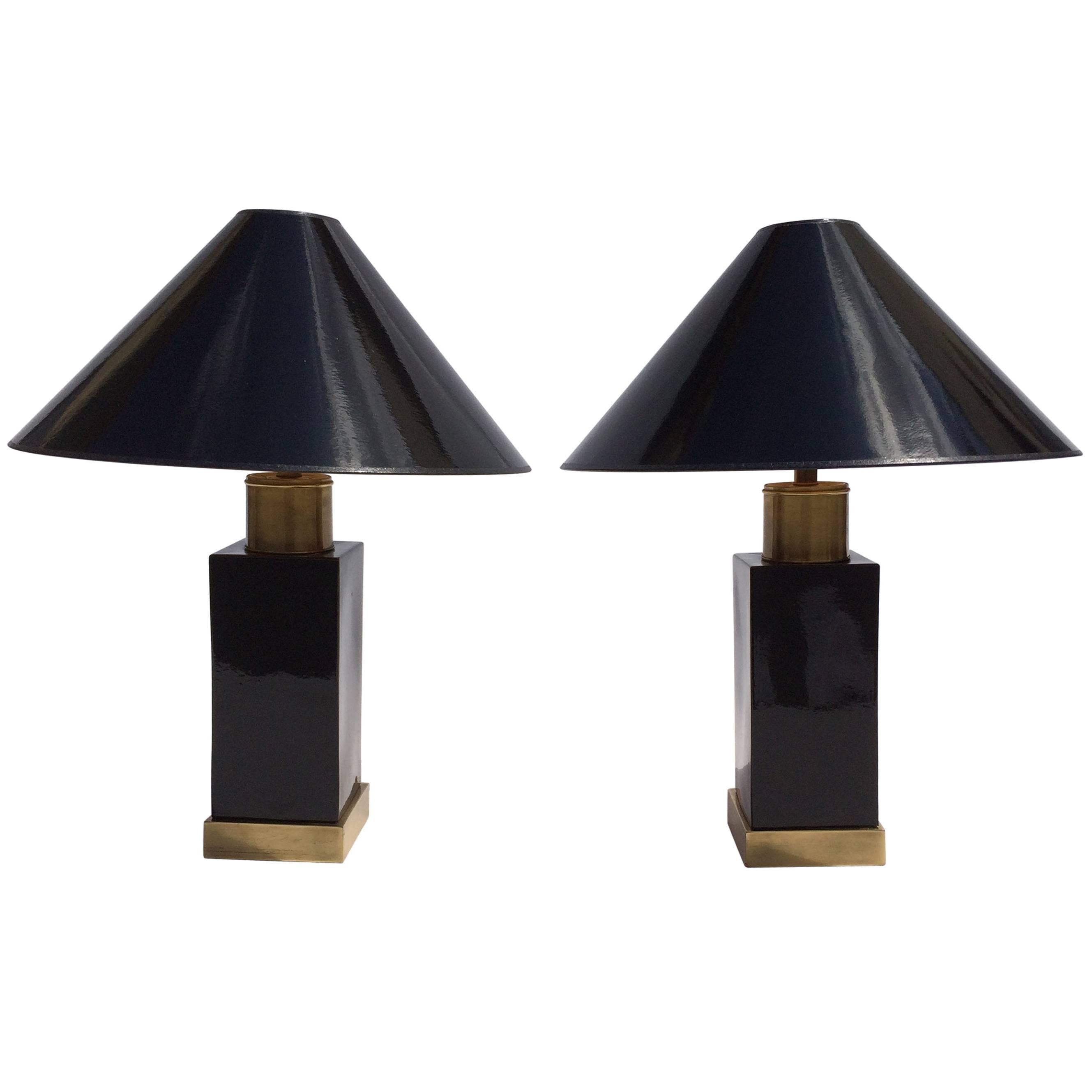 Oversized Large and Elegant Black and Brass Table Lamp at 1stDibs