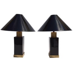 Brass and Black Ceramic Table Lamps