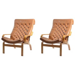 Rare 1970s Noboru Nakamura Bore Armchairs for Ikea in Leather and Linen