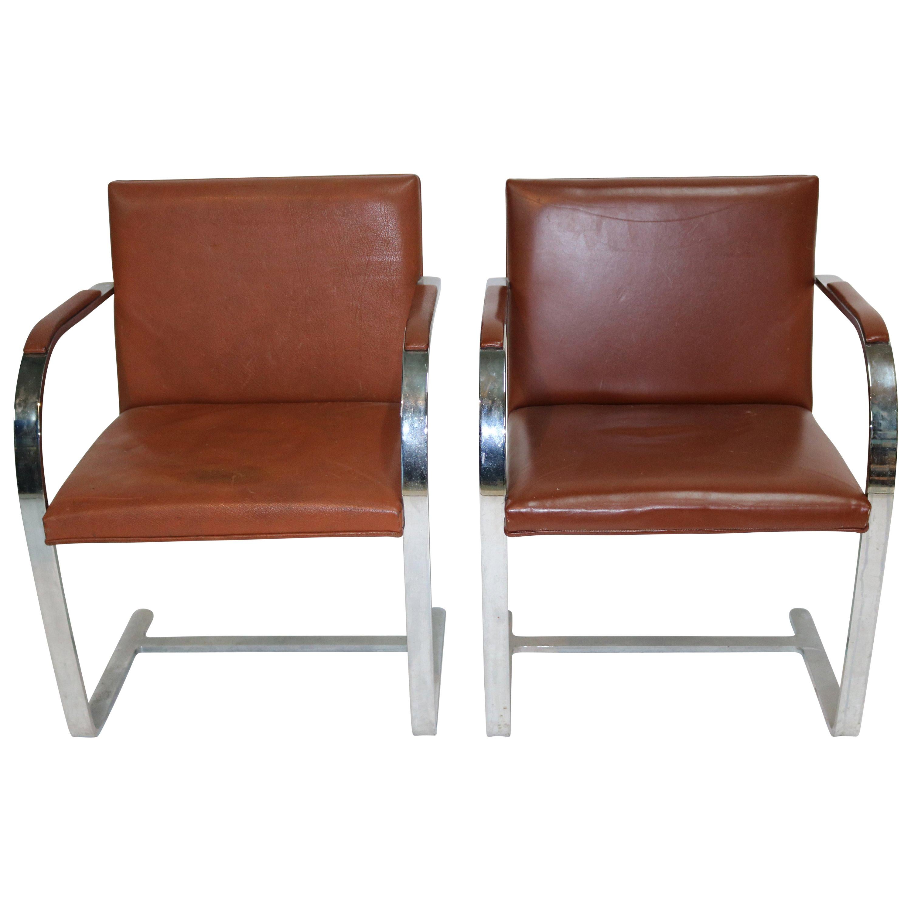 Brueton Leather 'Brno' Armchairs Flat Bar, 1960s For Sale