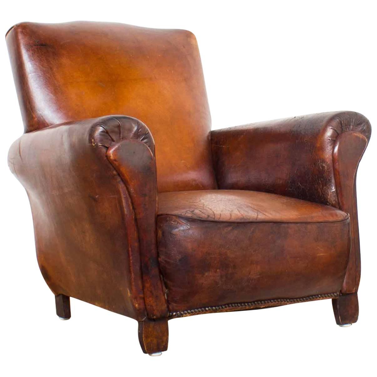 Vintage Cognac Leather Club Chair For Sale
