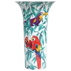 Oversized AK Kaiser Porcelain Vase with Parrots in Jungle, 1970s, Germany