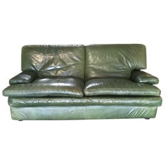 Canapé vintage Roche Bobois en cuir vert souple