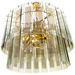 Fontana Arte mid-century chandelier Murano Crystal Gilt Frame, 1970