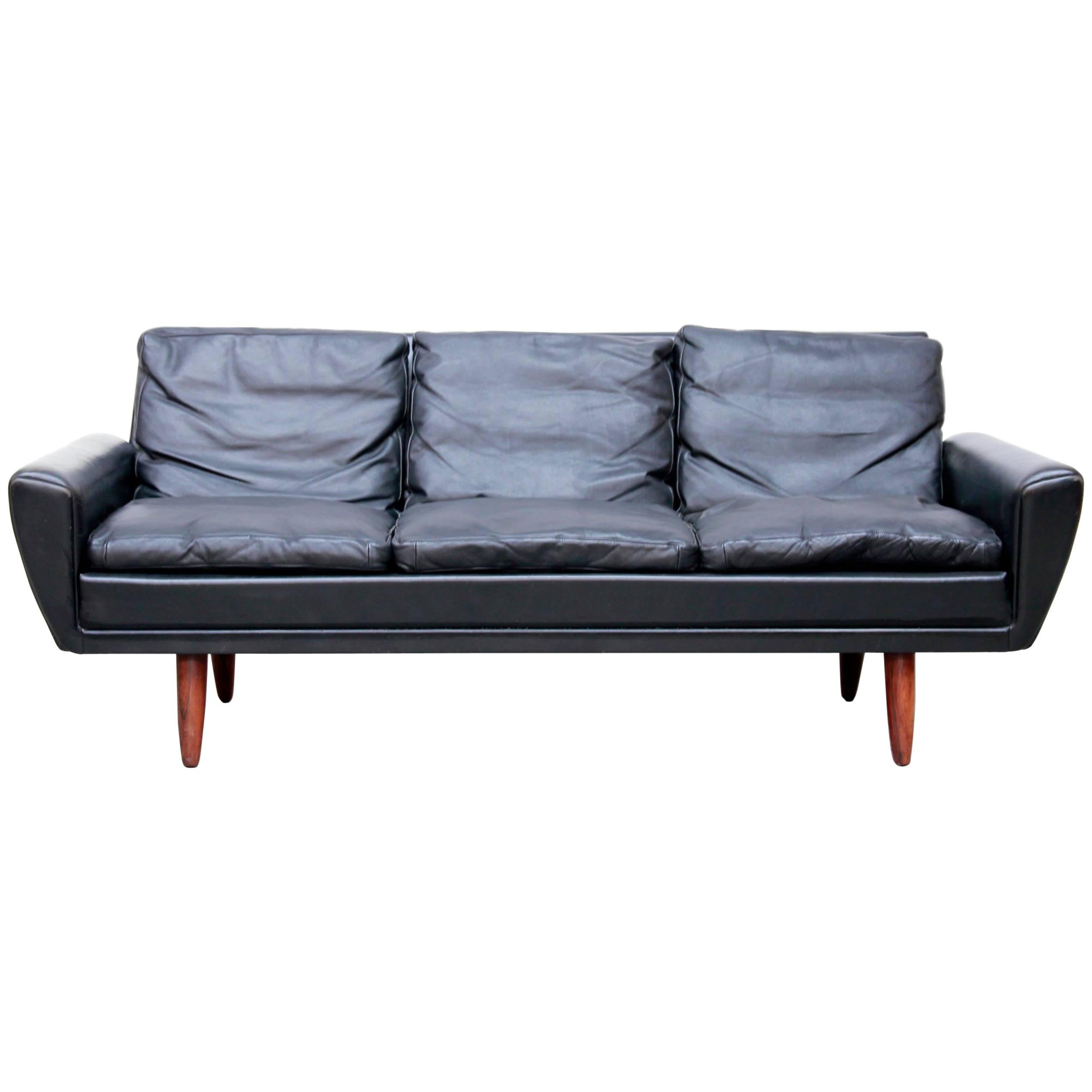 Black Leather Three-Seat Sofa by Danish Designer Georg Thams, 1964, Denmark  at 1stDibs | georg thams sofa