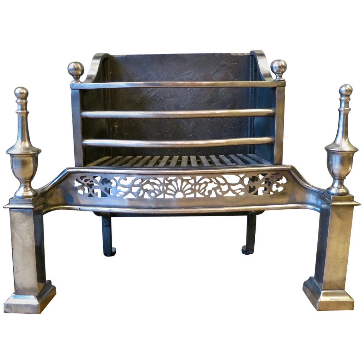 Antique Polished Steel Fire Grate by Thomas Elsley London For Sale at