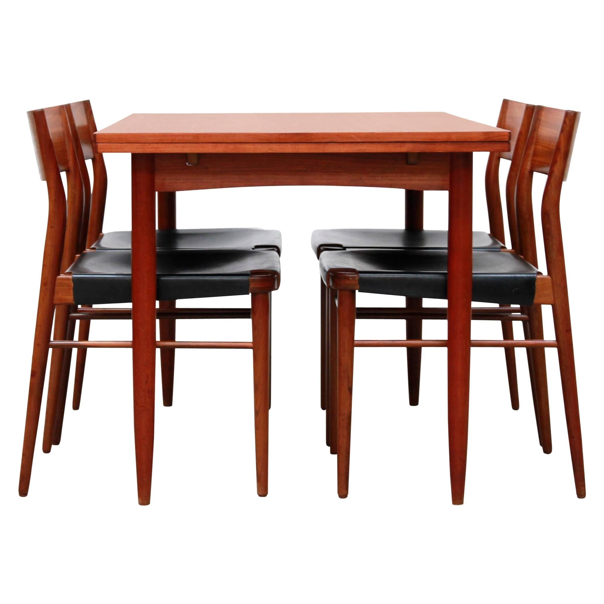 Wilkhahn Model 351 Dining Chairs and Table in Teak and Leather by Georg Leowald