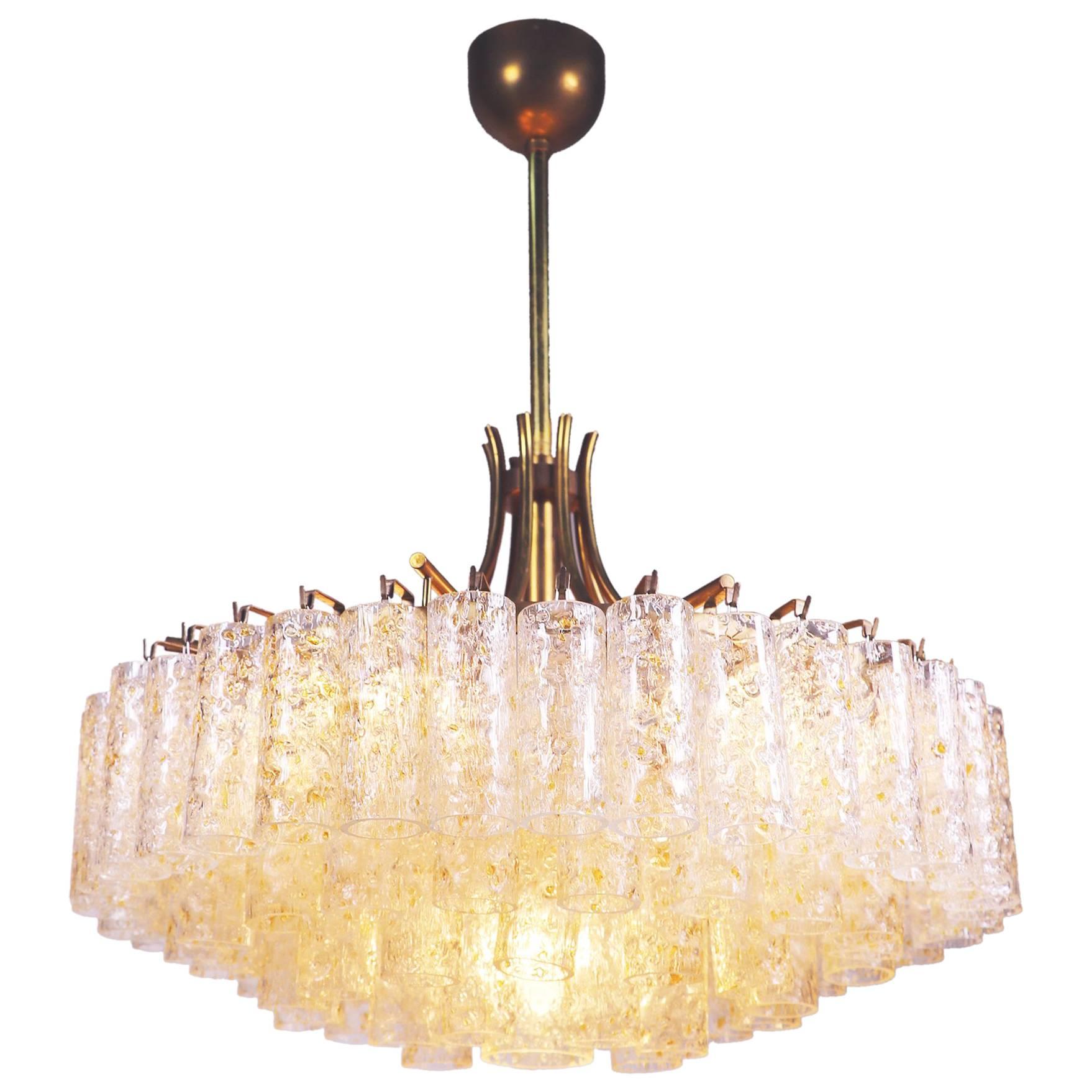 Large Chandelier with Gold Flaked Murano Glass Tubes by Doria, Germany, 1960s