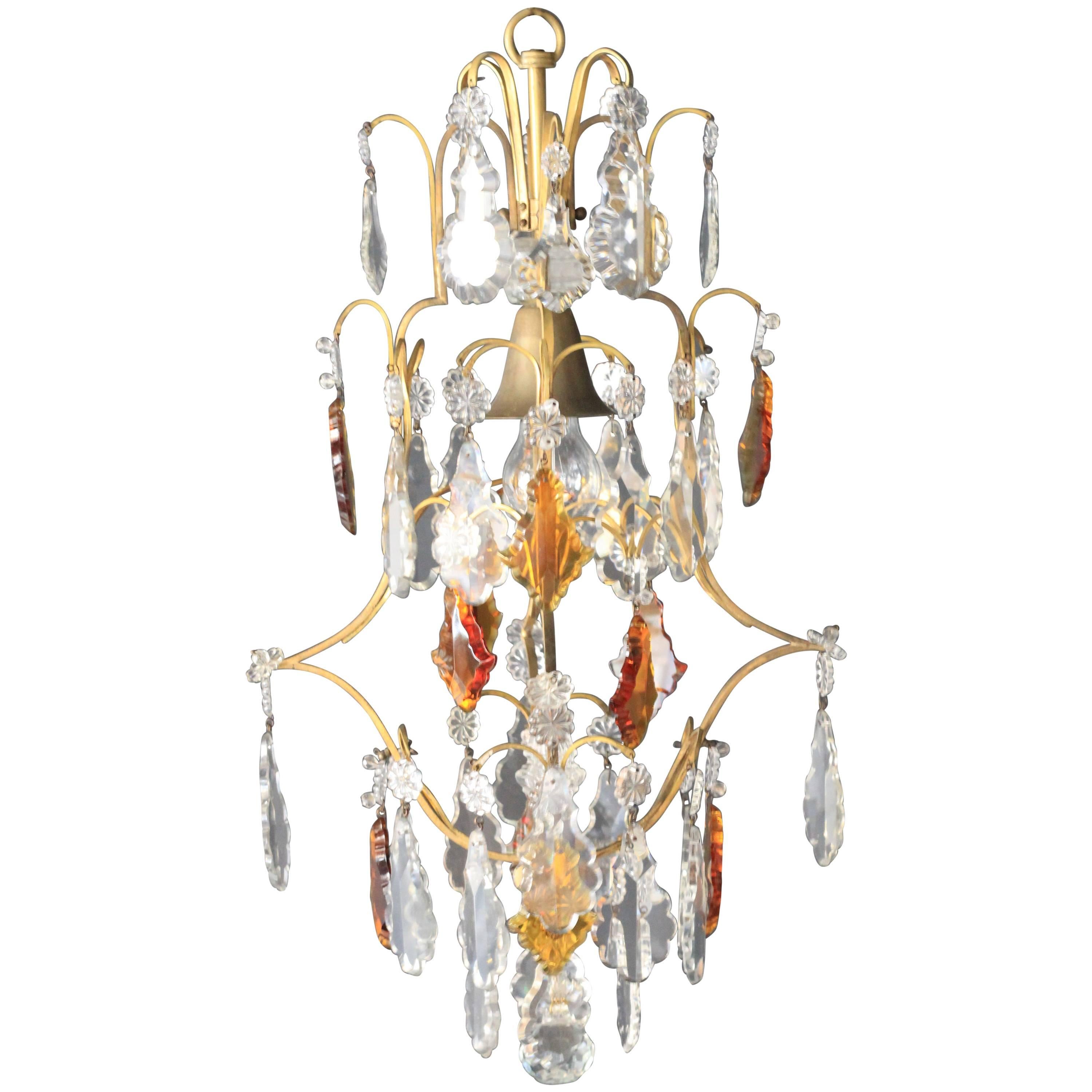 Crystal Chandelier Old Ceiling Brass Brown Colorful Special Amber Color Lustre