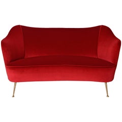 Italian Red Velvet Sofa, circa 1950