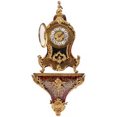 Louis XV Style Tortoiseshell Boulle Mantel Clock with Matching Shelf