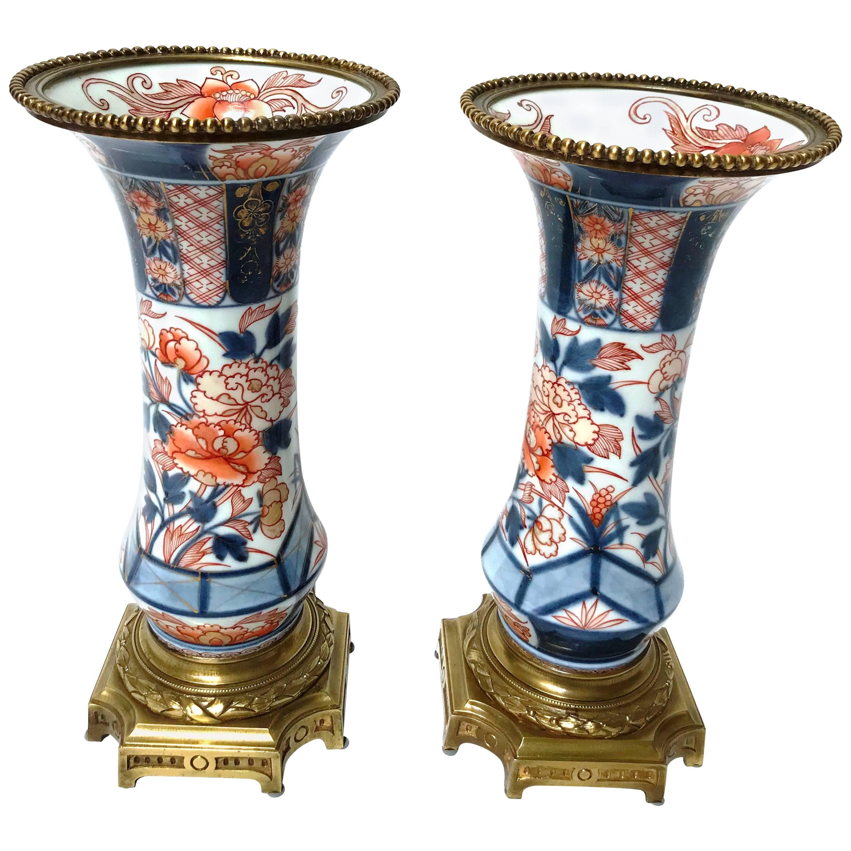 Pair of Early 19th Century Ormolu Mounted Japanese Imari Porcelain Vases For Sale