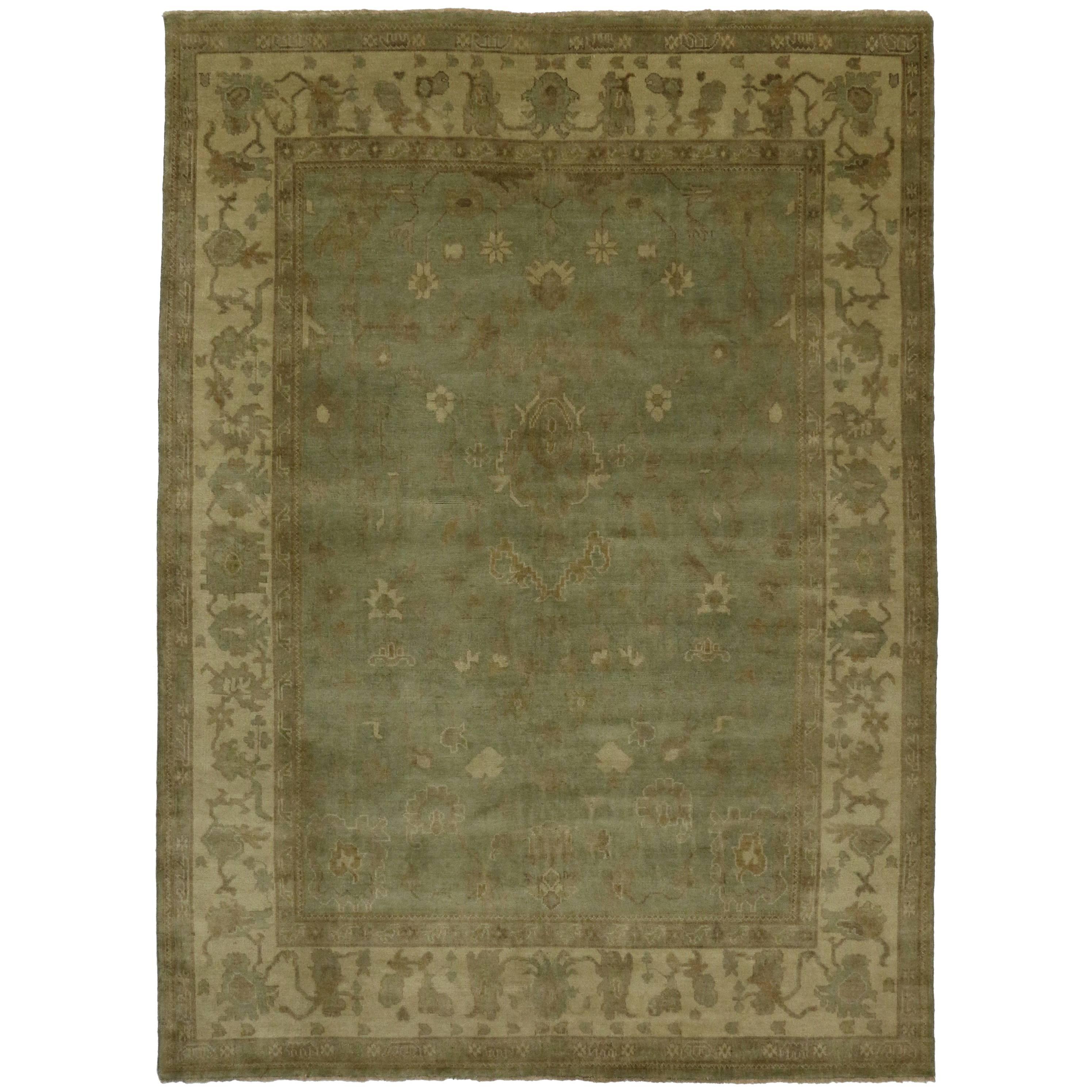 New Transitional Area Rug with Oushak Pattern and Eclectic Cottage Style