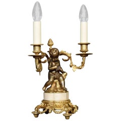 Twin Branched Ormolu and Bronzed Table Lamp