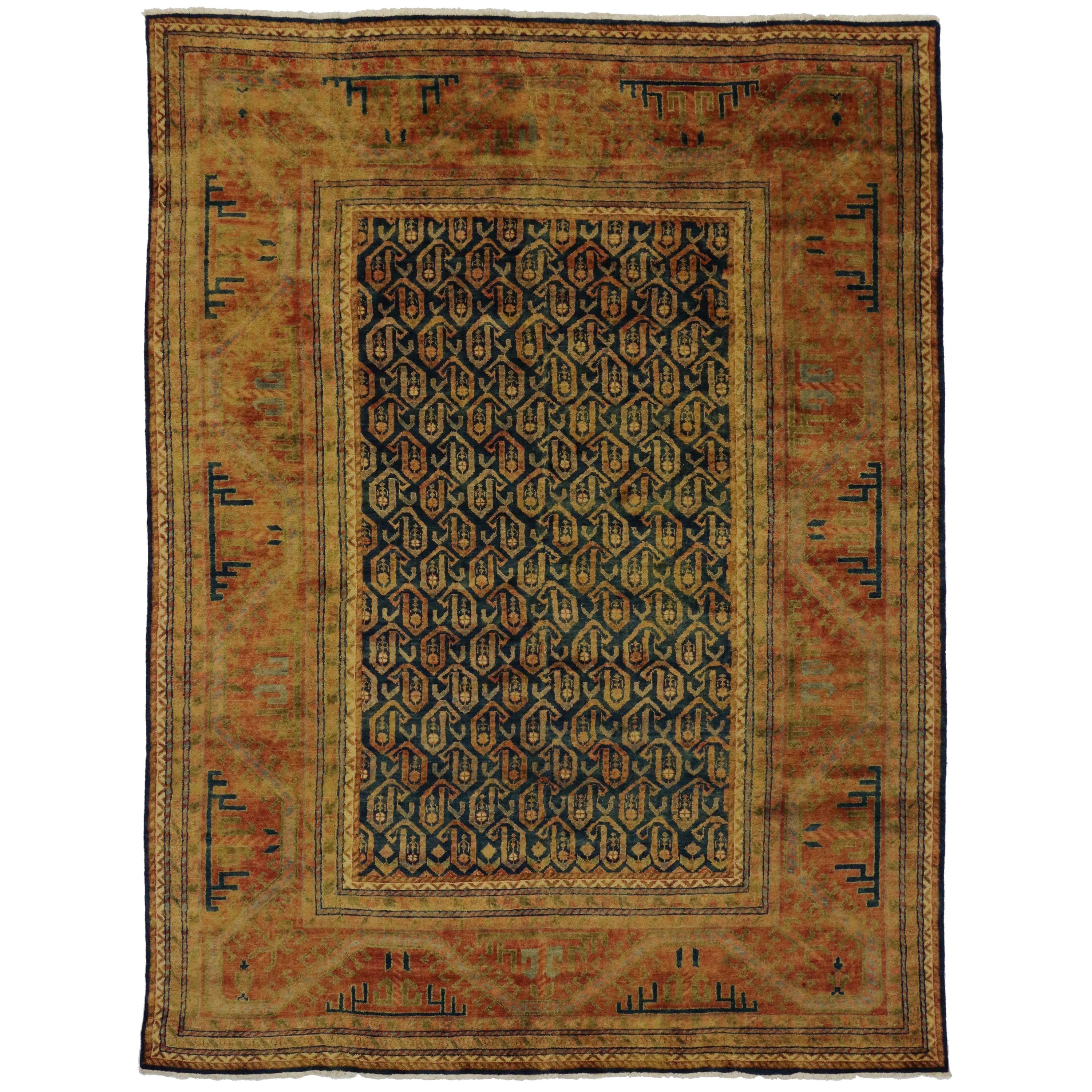 Contemporary Caucasian Kazak Style Area Rug with Arts & Crafts Style For Sale