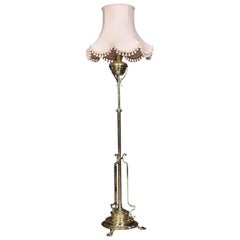 Viktorianische Standard-Lampe und Schirm aus Messing