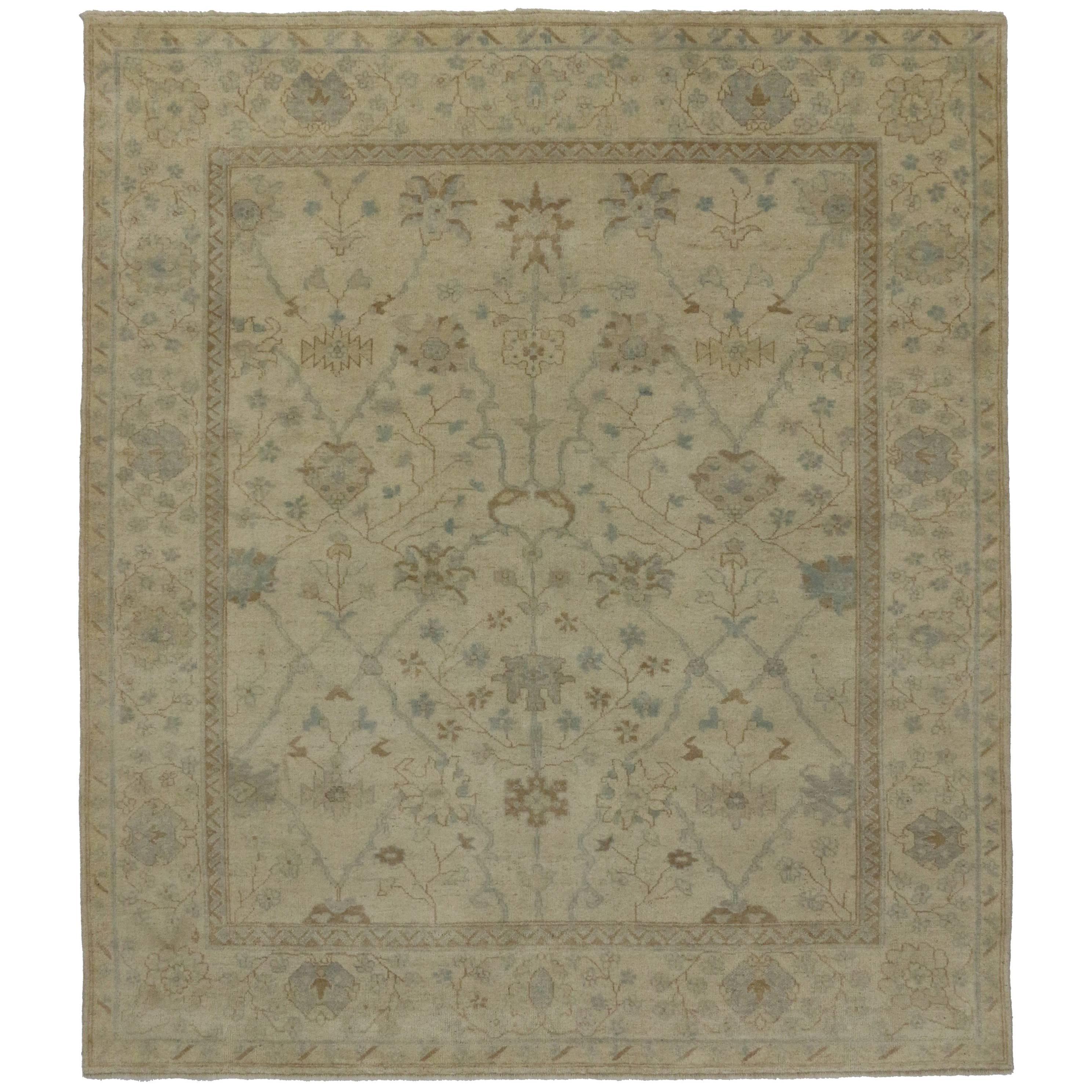 New Contemporary Oushak Area Rug with Coastal Cottage Style For Sale