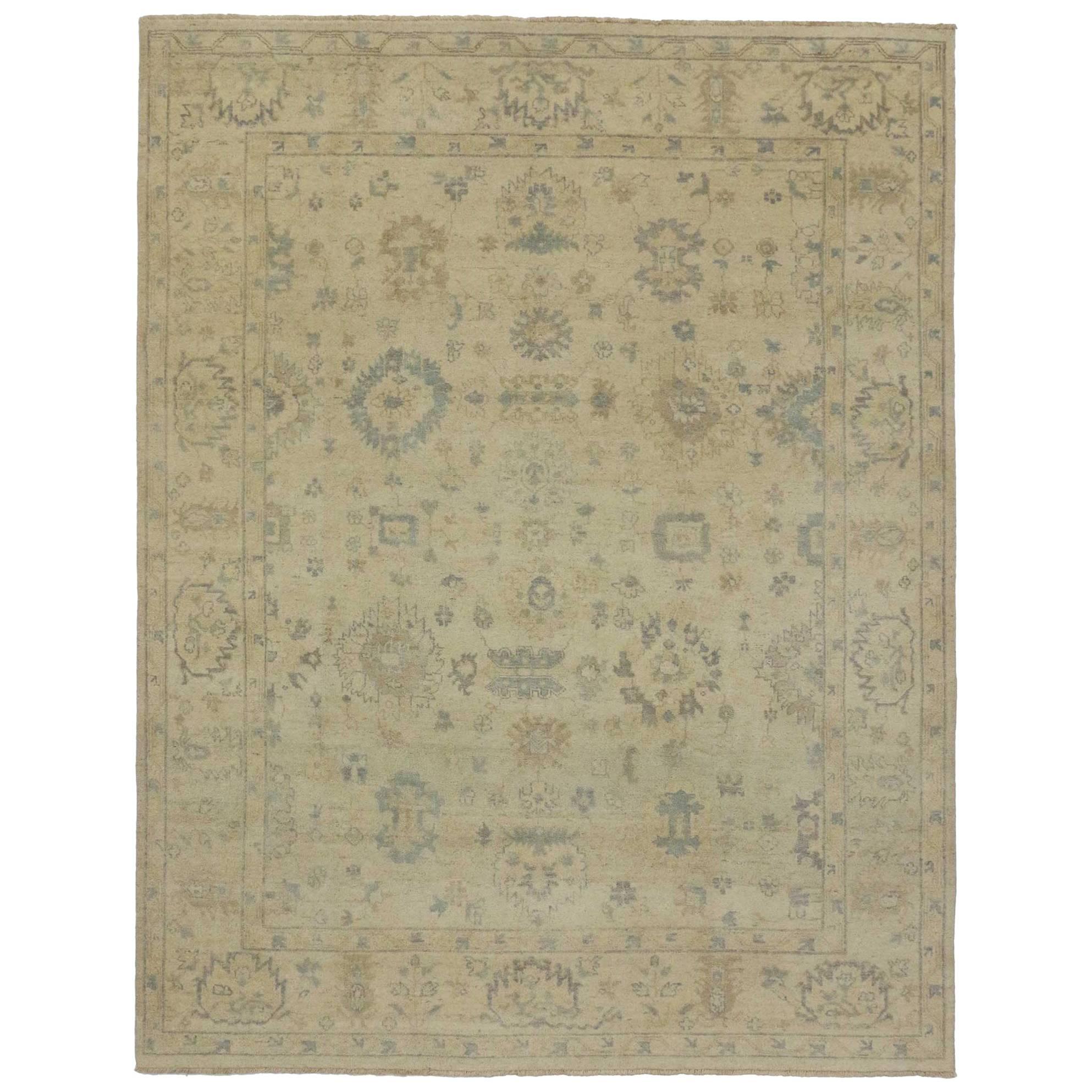 New Contemporary Oushak Area Rug with Coastal Cottage Style For Sale
