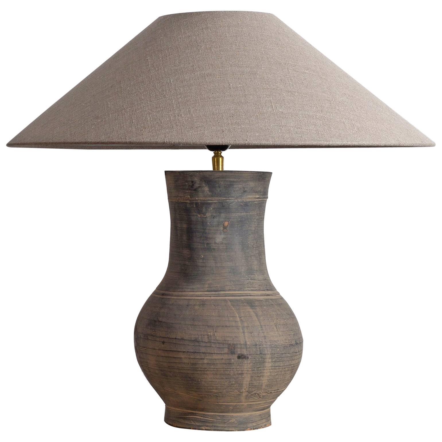 Chinese Han Lamp with Handmade Belgian Linen Shade