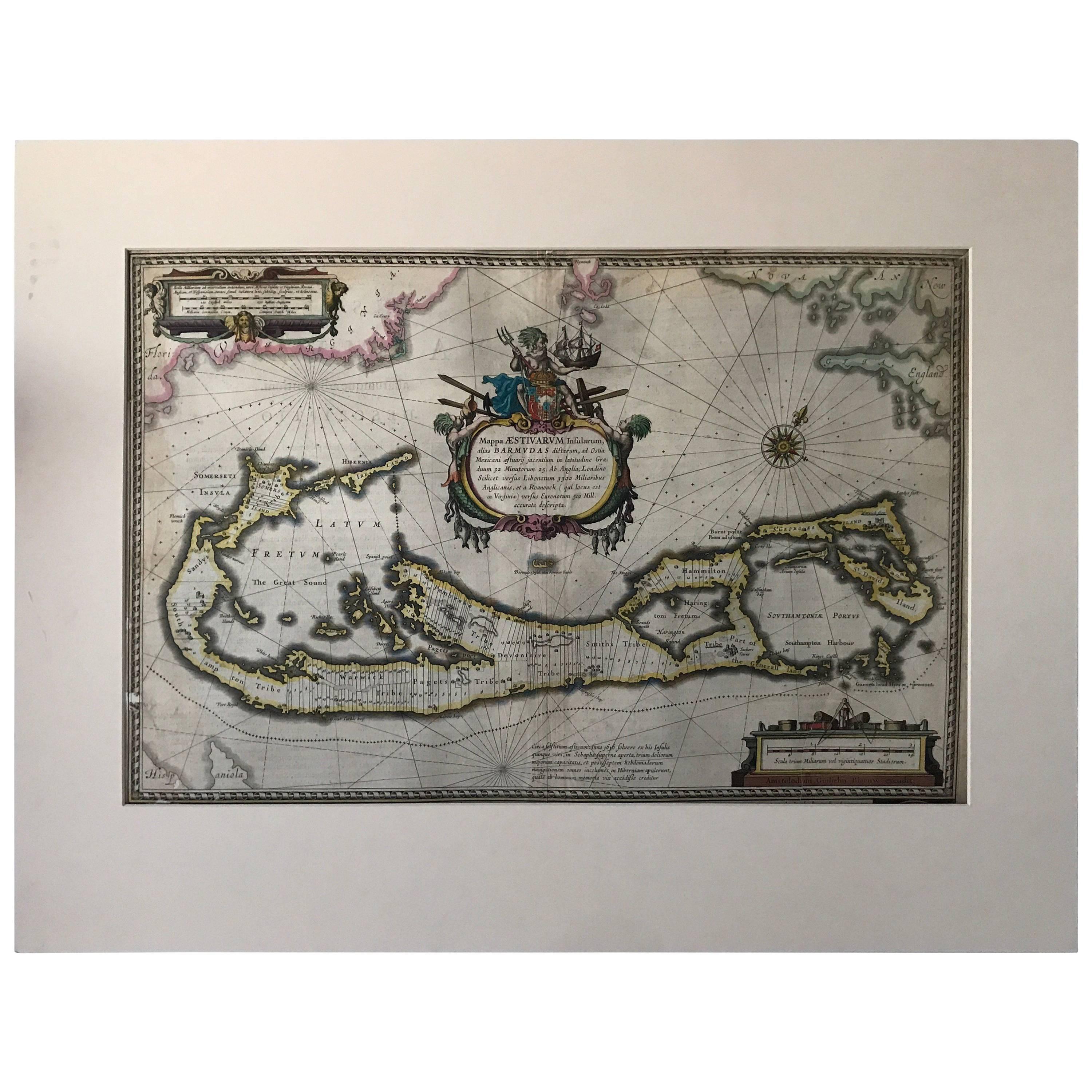 Map of Bermuda. Guiljelm Blaeuw, Mappa Aestivarum Insularum, Amsterdam 1640 For Sale