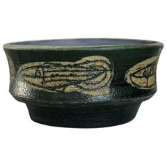 Modernist Neolithic Fish Studio Ceramic Bowl by Listed Artist Frank Colson