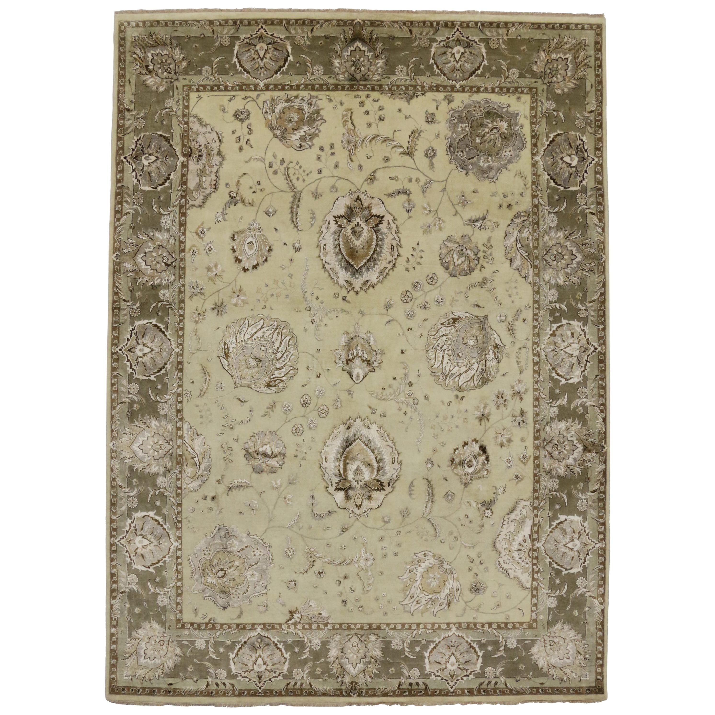Transitional Style Area Rug with Oushak Design and Neutral Colors For Sale